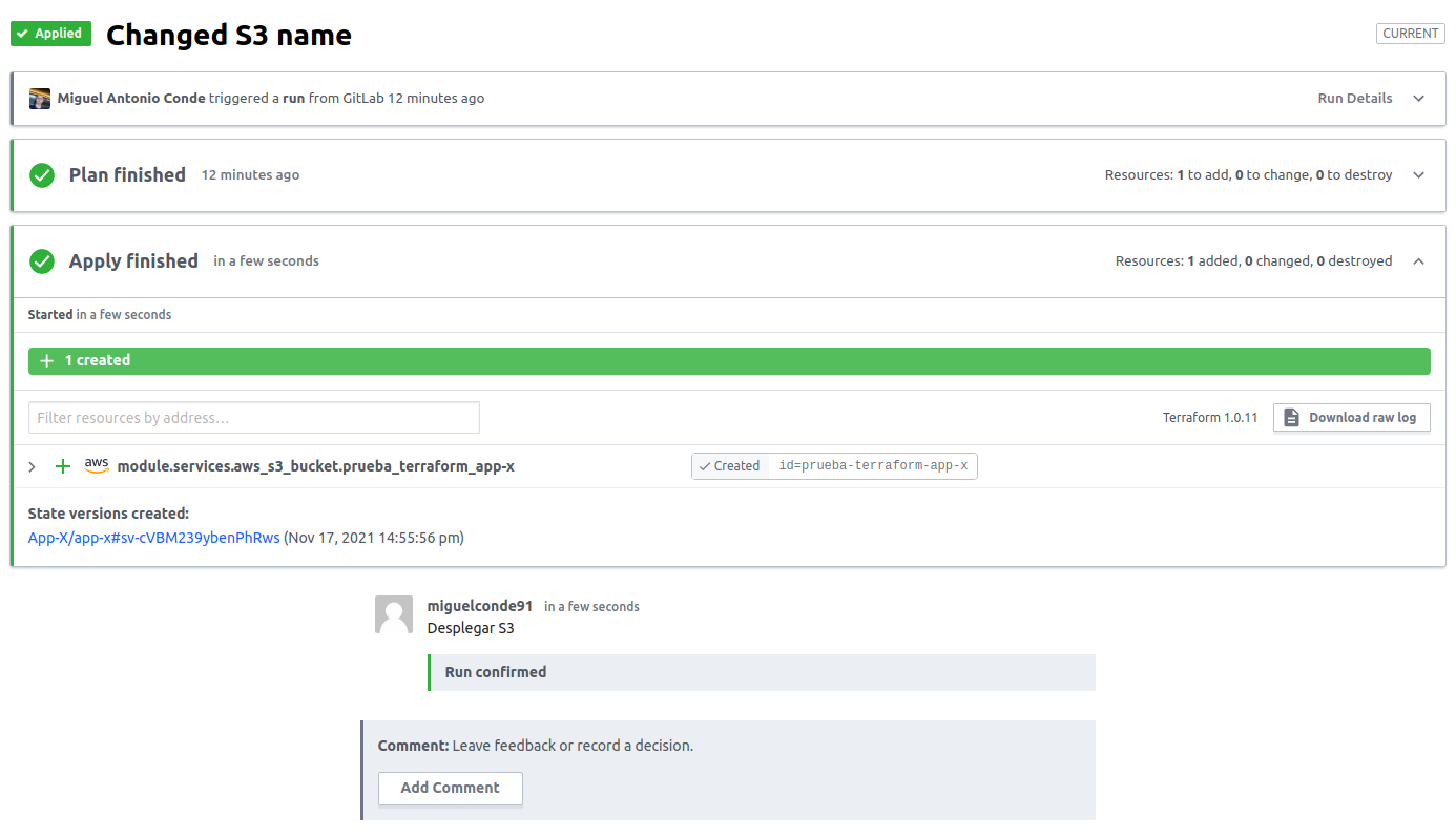 Details of a Terraform Cloud run